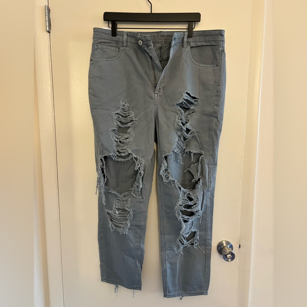 American Eagle Outfitters High-Rise Distressed Light Blue Jeans